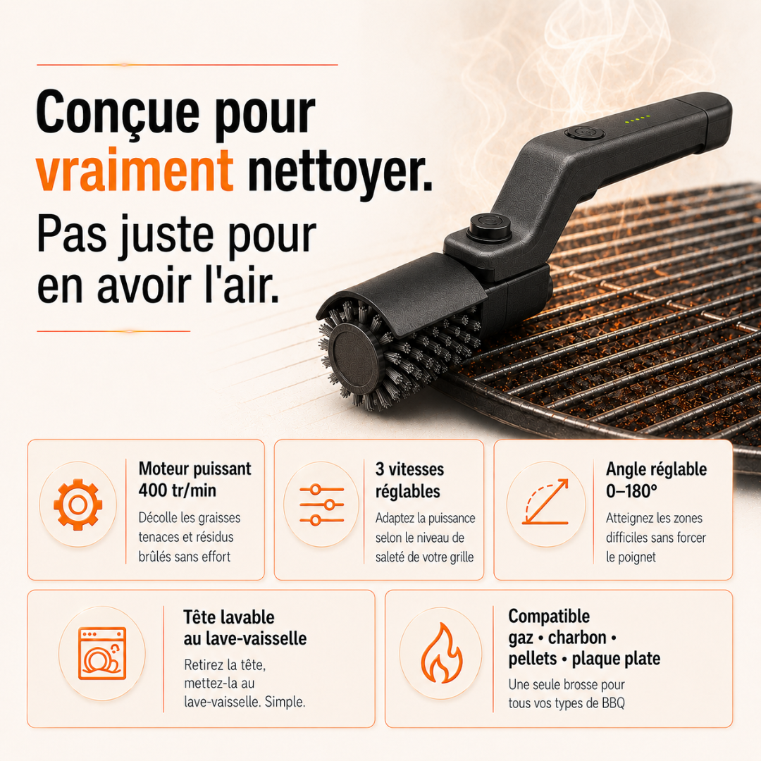 Brosse Électrique pour BBQ Kaskad™ – Nettoyage Rapide et Sans Effort